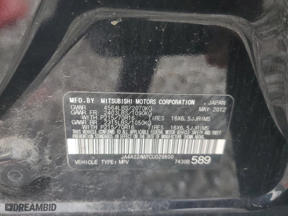 2012 Mitsubishi Outlander ES with VIN JA4AS2AW7CU029600, listed as a Copart auction lot 48137065 with 138,908 mi miles and Clean Title. Bid and sale history available at carsss.com. Image 13.