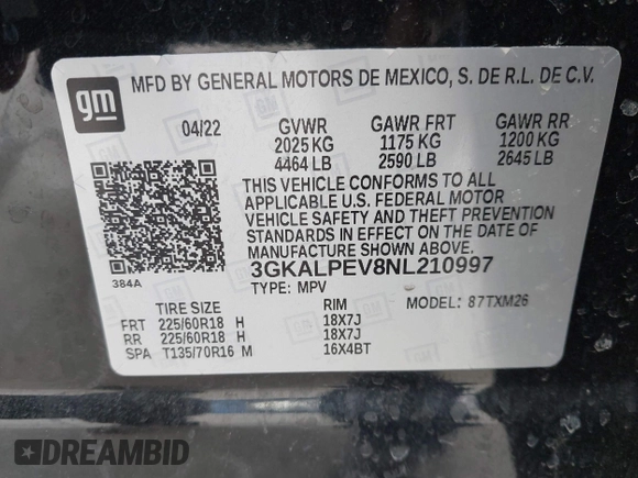 2022 GMC Terrain SLT with VIN 3GKALPEV8NL210997, listed as a IAAI auction lot 41678913 with 66,401 mi miles. Bid and sale history available at carsss.com. Image 9.