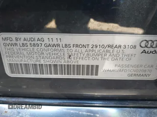 2012 Audi A8 L with VIN WAURVAFD1CN020870, listed as a IAAI auction lot 41701012 with 89,338 mi miles. Bid and sale history available at carsss.com. Image 9.