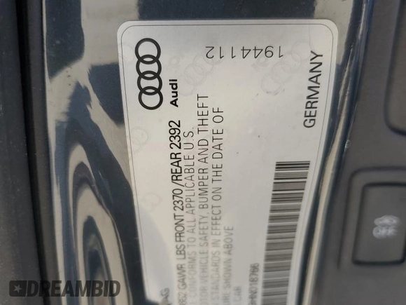 2017 Audi A4 Premium with VIN WAUGNAF49HN018766, listed as a Copart auction lot 55017465 with Not provided miles and Salvage title. Bid and sale history available at DreamBid. Image 12.