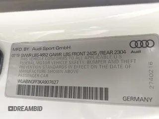 2019 Audi RS 3 with VIN WUABWGFF3KA907627, listed as a IAAI auction lot 42119014 with 38,651 mi miles and . Bid and sale history available at DreamBid. Image 9.