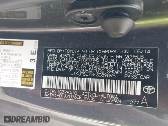 2015 Scion tC z VIN JTKJF5C75F3089895, wystawiony jako IAAI lot #42226465 z przebiegiem 106 694 mil mil oraz . Historia ofert i sprzedaży dostępna na DreamBid. Obrazek 9.