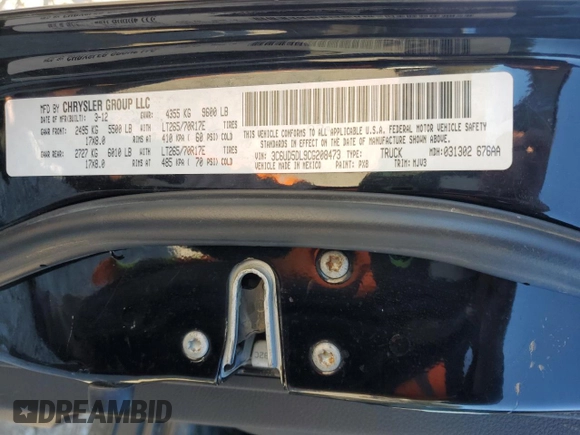 2012 Ram 2500 Big Horn with VIN 3C6UD5DL9CG208473, listed as a Copart auction lot 41638165 with 198,786 mi miles and Salvage Title. Bid and sale history available at carsss.com. Image 14.