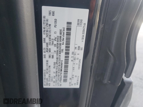 2021 Ford Transit Passenger XL with VIN 1FBAX2Y81MKA66013, listed as a Copart auction lot 41983025 with 78,994 mi miles and Clean title. Bid and sale history available at DreamBid. Image 14.
