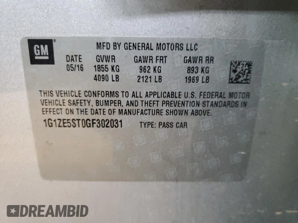 2016 Chevrolet Malibu LT with VIN 1G1ZE5ST0GF302031, listed as a Copart auction lot 48154965 with 0 mi miles and Salvage Title. Bid and sale history available at carsss.com. Image 13.