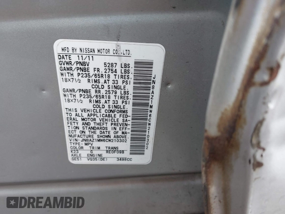2012 Nissan Murano LE с VIN JN8AZ1MW6CW210302, выставлен на аукционе IAAI как лот 41843699 с пробегом 125 787 миль миль и . История ставок и продаж доступна на DreamBid. Изображение 9.