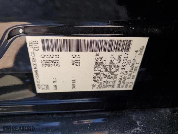 2018 Nissan Maxima S with VIN 1N4AA6AP1JC383517, listed as a Copart auction lot 50235755 with 164,199 mi miles and Salvage Title. Bid and sale history available at carsss.com. Image 12.