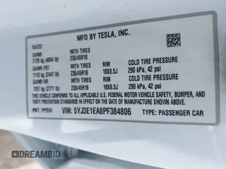 2023 Tesla Model 3 z VIN 5YJ3E1EA8PF384806, wystawiony jako IAAI lot #42526063 z przebiegiem 95 389 mil mil oraz . Historia ofert i sprzedaży dostępna na DreamBid. Obrazek 9.