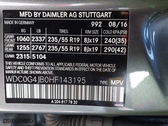 2017 Mercedes-Benz GLC with VIN WDC0G4JB0HF143195, listed as a IAAI auction lot 42004430 with 18,560 mi miles. Bid and sale history available at carsss.com. Image 9.