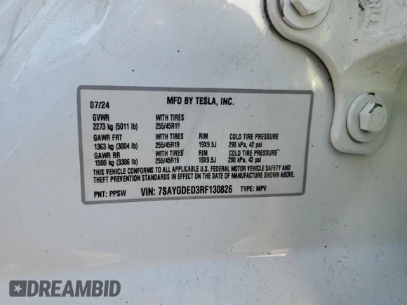 2024 Tesla Model Y with VIN 7SAYGDED3RF130826, listed as a Copart auction lot 47735185 with 10,467 mi miles and Non Repairable. Bid and sale history available at DreamBid. Image 13.