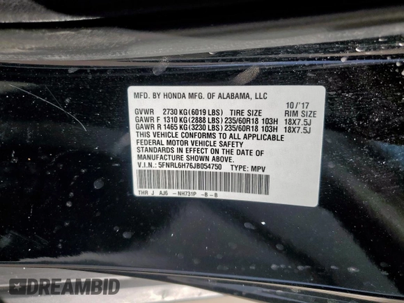 2018 Honda Odyssey EX-L with VIN 5FNRL6H76JB054750, listed as a Copart auction lot 49651795 with 55,451 mi miles and Salvage Title. Bid and sale history available at carsss.com. Image 13.