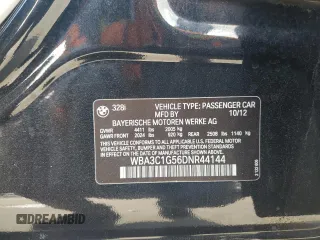 2013 BMW 3 Series 328i with VIN WBA3C1G56DNR44144, listed as a Copart auction lot 53846275 with 109,997 mi miles and Salvage Title. Bid and sale history available at DreamBid. Image 12.