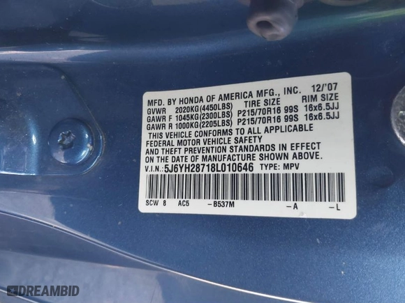 2008 Honda Element EX with VIN 5J6YH28718L010646, listed as a IAAI auction lot 41783630 with 233,084 mi miles. Bid and sale history available at carsss.com. Image 9.