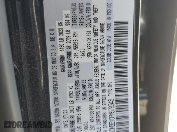 2023 Mazda CX-30 Premium Plus with VIN 3MVDMBEY0PM578346, listed as a Copart auction lot 58572345 with 14,027 mi miles and Salvage title. Bid and sale history available at DreamBid. Image 14.