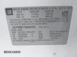 2011 Cadillac SRX Performance Collection with VIN 3GYFNBEY7BS585753, listed as a IAAI auction lot 42114525 with 233,329 mi miles and . Bid and sale history available at carsss.com. Image 9.