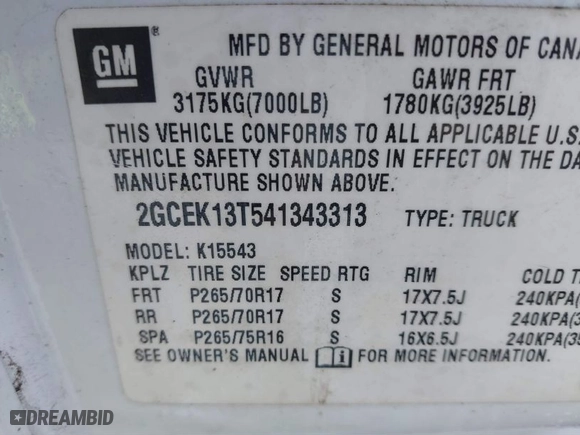 2004 Chevrolet Silverado 1500 Crew Cab LT with VIN 2GCEK13T541343313, listed as a IAAI auction lot 41617812 with 189,916 mi miles. Bid and sale history available at carsss.com. Image 9.