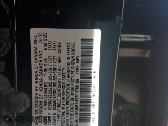 2015 Honda CR-V EX with VIN 2HKRM4H57FH700189, listed as a Copart auction lot 84890264 with 93,120 mi miles and Salvage Title. Bid and sale history available at DreamBid. Image 13.
