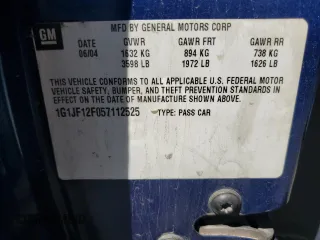 2005 Chevrolet Cavalier LS with VIN 1G1JF12F057112525, listed as a Copart auction lot 72034314 with 118,070 mi miles and Salvage Title. Bid and sale history available at carsss.com. Image 12.