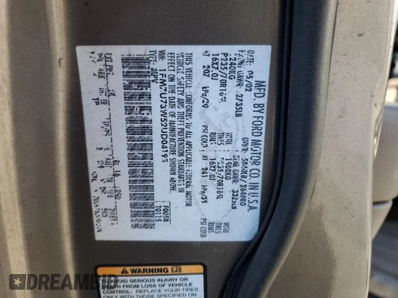 2002 Ford Explorer XLT with VIN 1FMZU73W52UD04193, listed as a Copart auction lot 45418235 with 211,401 mi miles and Salvage title. Bid and sale history available at DreamBid. Image 13.