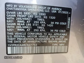 2024 Volkswagen Atlas SEL Premium R-Line с VIN 1V2FR2CA4RC507753, выставлен на аукционе Copart как лот 83025414 с пробегом 17 225 миль миль и Списание • Salvage title. История ставок и продаж доступна на DreamBid. Изображение 13.