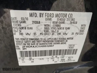 2010 Ford Edge SEL with VIN 2FMDK4JCXABB32867, listed as a IAAI auction lot 41517837 with 108,593 mi miles. Bid and sale history available at carsss.com. Image 9.