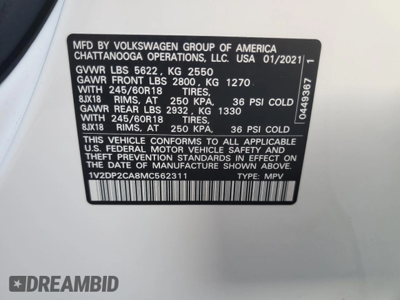 2021 Volkswagen Atlas SE z VIN 1V2DP2CA8MC562311, wystawiony jako Copart lot #76191734 z przebiegiem 34 756 mil mil oraz Szkoda całkowita • Salvage title. Historia ofert i sprzedaży dostępna na DreamBid. Obrazek 13.