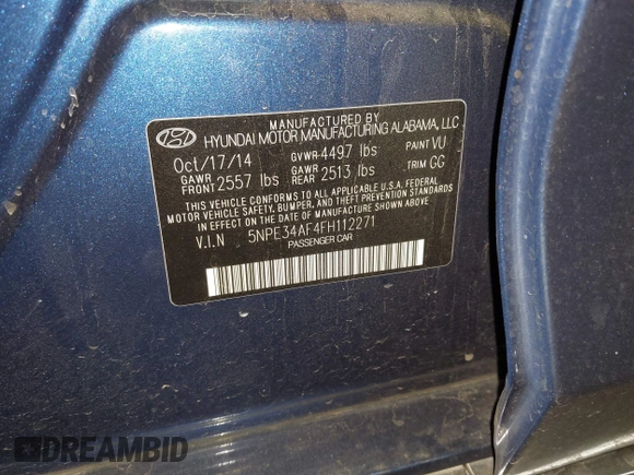 2015 Hyundai Sonata Limited with VIN 5NPE34AF4FH112271, listed as a IAAI auction lot 42077669 with 84,154 mi miles and . Bid and sale history available at carsss.com. Image 9.