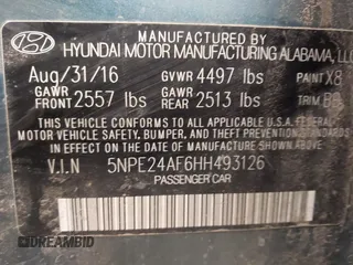 2017 Hyundai Sonata 2.4L with VIN 5NPE24AF6HH493126, listed as a IAAI auction lot 41389234 with 158,045 mi miles and . Bid and sale history available at DreamBid. Image 9.