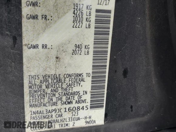 2018 Nissan Altima 2.5 S with VIN 1N4AL3AP9JC160845, listed as a Copart auction lot 53356135 with 115,060 mi miles and Salvage Title. Bid and sale history available at carsss.com. Image 12.