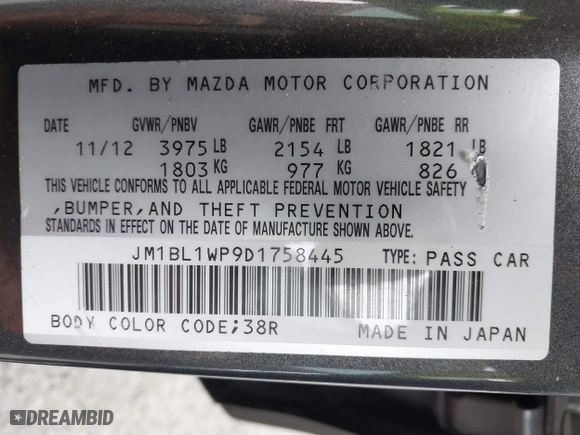 2013 Mazda Mazda3 i Grand Touring with VIN JM1BL1WP9D1758445, listed as a IAAI auction lot 41847918 with 140,833 mi miles. Bid and sale history available at carsss.com. Image 9.