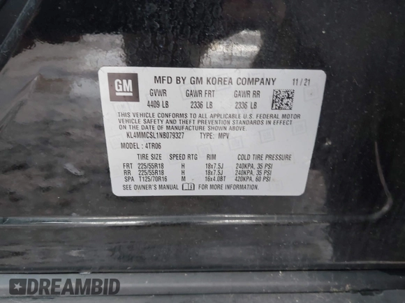 2022 Buick Encore GX Preferred с VIN KL4MMCSL1NB079327, выставлен на аукционе IAAI как лот 42203046 с пробегом 46 367 миль миль и . История ставок и продаж доступна на DreamBid. Изображение 9.