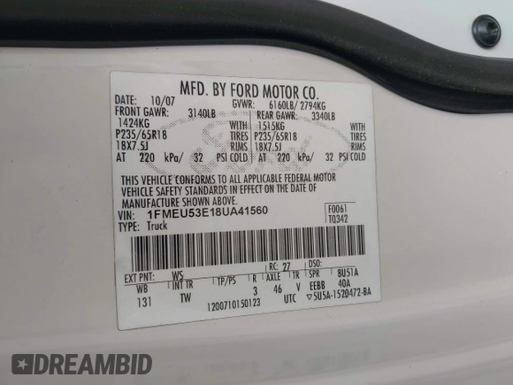 2008 Ford Explorer Sport Trac Limited z VIN 1FMEU53E18UA41560, wystawiony jako IAAI lot #42005271 z przebiegiem 98 970 mil mil oraz . Historia ofert i sprzedaży dostępna na DreamBid. Obrazek 9.