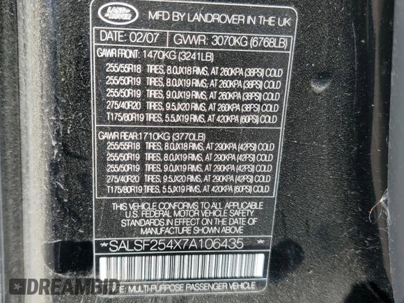 2007 Land Rover Range Rover Sport HSE z VIN SALSF254X7A106435, wystawiony jako Copart lot #50522955 z przebiegiem 145 044 mil mil oraz Czysty tytuł • Clean title. Historia ofert i sprzedaży dostępna na DreamBid. Obrazek 12.