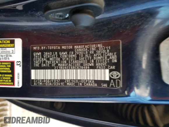 2011 Toyota Corolla L with VIN 2T1BU4EE6BC628484, listed as a Copart auction lot 48732195 with 166,147 mi miles and Clean Title. Bid and sale history available at carsss.com. Image 12.