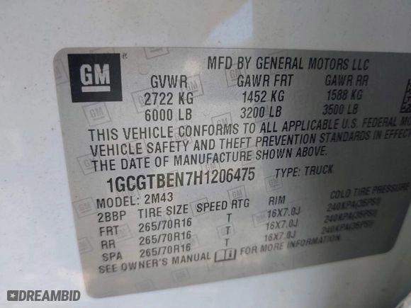 2017 Chevrolet Colorado 4WD WT with VIN 1GCGTBEN7H1206475, listed as a IAAI auction lot 41697600 with 131,064 mi miles. Bid and sale history available at carsss.com. Image 9.