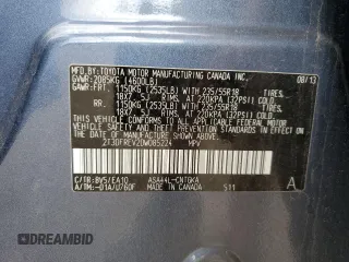 2013 Toyota RAV4 Limited z VIN 2T3DFREV2DW085224, wystawiony jako Copart lot #65229655 z przebiegiem 91 366 mil mil oraz Szkoda całkowita • Salvage title. Historia ofert i sprzedaży dostępna na DreamBid. Obrazek 13.