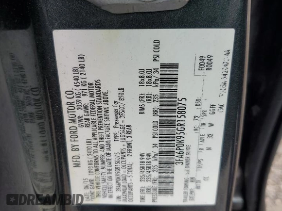 2016 Ford Fusion Titanium with VIN 3FA6P0K95GR158075, listed as a Copart auction lot 64476715 with 137,656 mi miles and Salvage title. Bid and sale history available at DreamBid. Image 12.