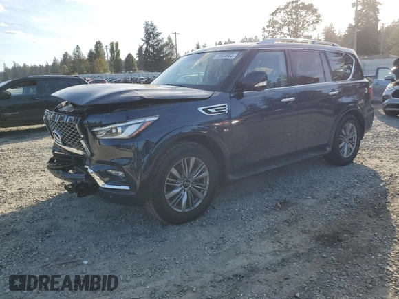 2020 Infiniti QX80 LUXE with VIN JN8AZ2NE1L9252399, listed as a Copart auction lot 73804864 with 82,767 mi miles and Salvage Title. Bid and sale history available at carsss.com. Image 1.