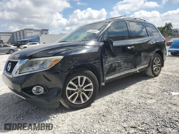 2014 Nissan Pathfinder SL with VIN 5N1AR2MNXEC645039, listed as a Copart auction lot 53368885 with 100,992 mi miles and Salvage Title. Bid and sale history available at DreamBid. Image 1.