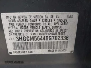 2006 Honda Accord LX with VIN 3HGCM56446G702336, listed as a IAAI auction lot 42541732 with 256,056 mi miles and . Bid and sale history available at DreamBid. Image 9.