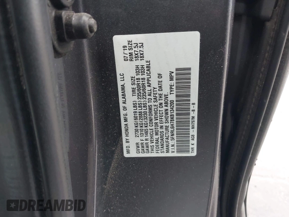 2019 Honda Odyssey EX-L with VIN 5FNRL6H78KB134200, listed as a IAAI auction lot 41932604 with 37,723 mi miles and . Bid and sale history available at DreamBid. Image 9.