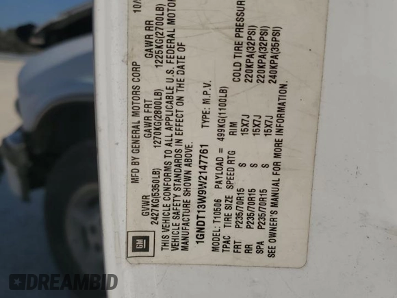 1998 Chevrolet Blazer LS z VIN 1GNDT13W9W2147761, wystawiony jako Copart lot #47551835 z przebiegiem 211 761 mil mil oraz Szkoda całkowita • Salvage title. Historia ofert i sprzedaży dostępna na DreamBid. Obrazek 14.