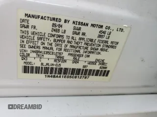 2005 Nissan Maxima SE с VIN 1N4BA41E05C812787, выставлен на аукционе Copart как лот 58996455 с пробегом 102 328 миль миль и Списание • Salvage title. История ставок и продаж доступна на DreamBid. Изображение 12.