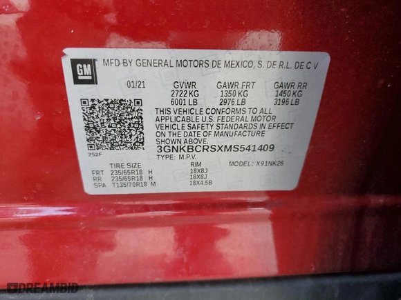 2021 Chevrolet Blazer LT with VIN 3GNKBCRSXMS541409, listed as a Copart auction lot 46911765 with NaN miles and Salvage Title. Bid and sale history available at carsss.com. Image 13.