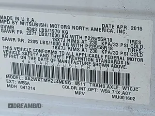 2015 Mitsubishi Outlander Sport ES with VIN 4A4AR3AU5FE031343, listed as a IAAI auction lot 42037585 with 197,233 mi miles. Bid and sale history available at carsss.com. Image 9.