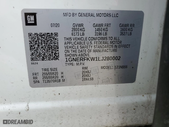 2020 Chevrolet Traverse LS with VIN 1GNERFKW1LJ280002, listed as a Copart auction lot 45548615 with 0 mi miles and Non Repairable. Bid and sale history available at carsss.com. Image 14.