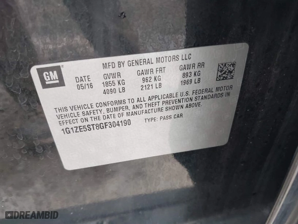 2016 Chevrolet Malibu LT with VIN 1G1ZE5ST8GF304190, listed as a IAAI auction lot 41808590 with 156,917 mi miles. Bid and sale history available at carsss.com. Image 9.