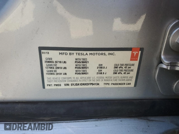 2013 Tesla Model S z VIN 5YJSA1DNXDFP04134, wystawiony jako Copart lot #87444944 z przebiegiem Nie podano mil oraz Czysty tytuł • Clean title. Historia ofert i sprzedaży dostępna na DreamBid. Obrazek 12.