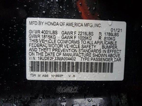 2021 Acura ILX with VIN 19UDE2F33MA004402, listed as a Copart auction lot 42708665 with 37,128 mi miles and Salvage title. Bid and sale history available at DreamBid. Image 14.