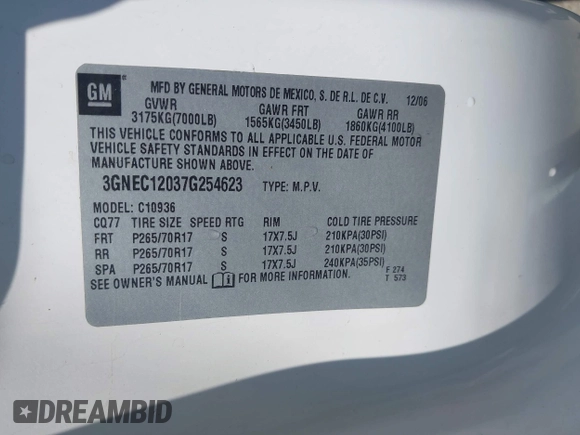 2007 Chevrolet Avalanche LTZ z VIN 3GNEC12037G254623, wystawiony jako IAAI lot #42589662 z przebiegiem 248 688 mil mil oraz . Historia ofert i sprzedaży dostępna na DreamBid. Obrazek 9.